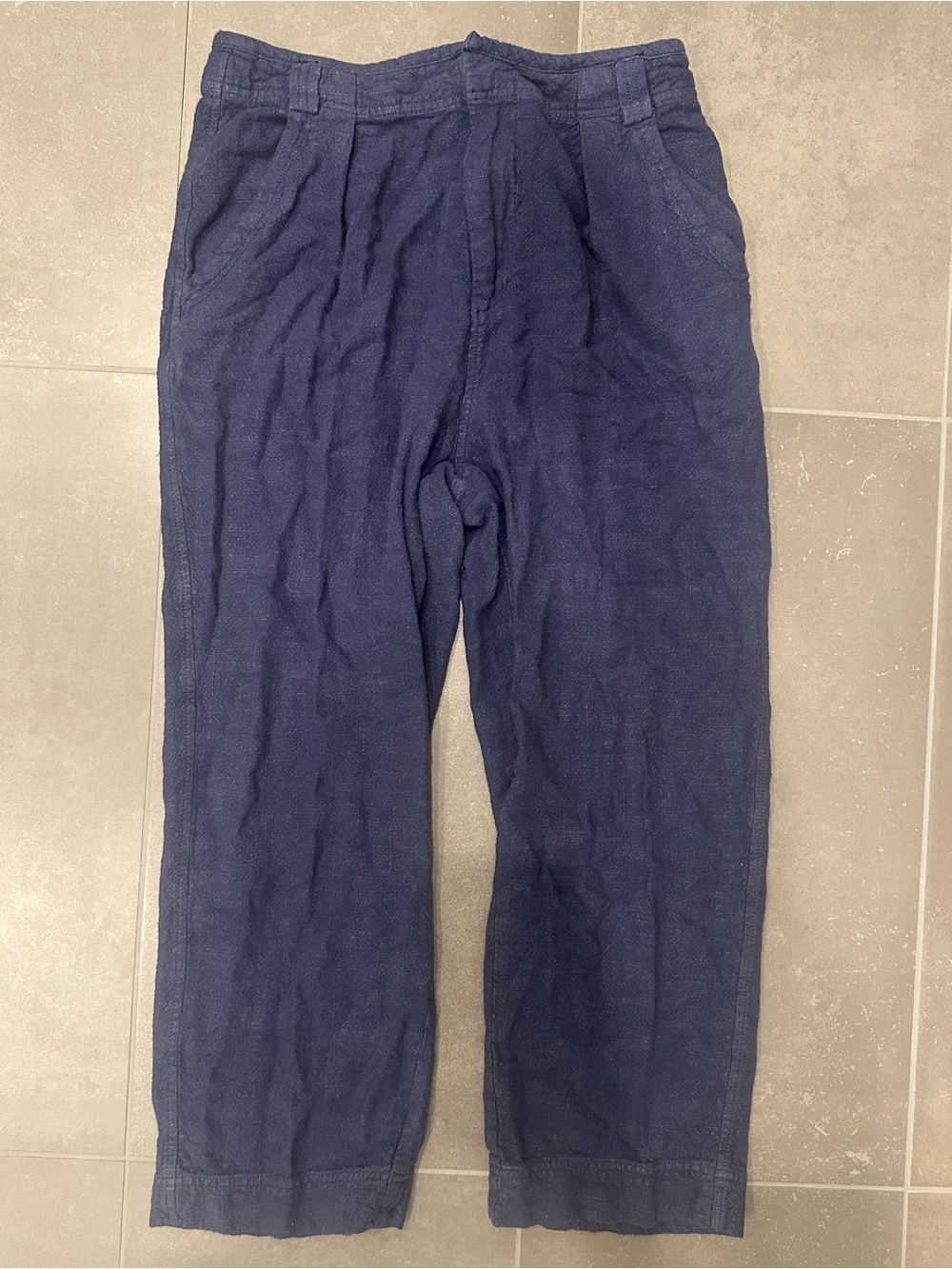 Free People High Rise Pleated Trouser Navy Blue Linen Blend Cropped Size 10